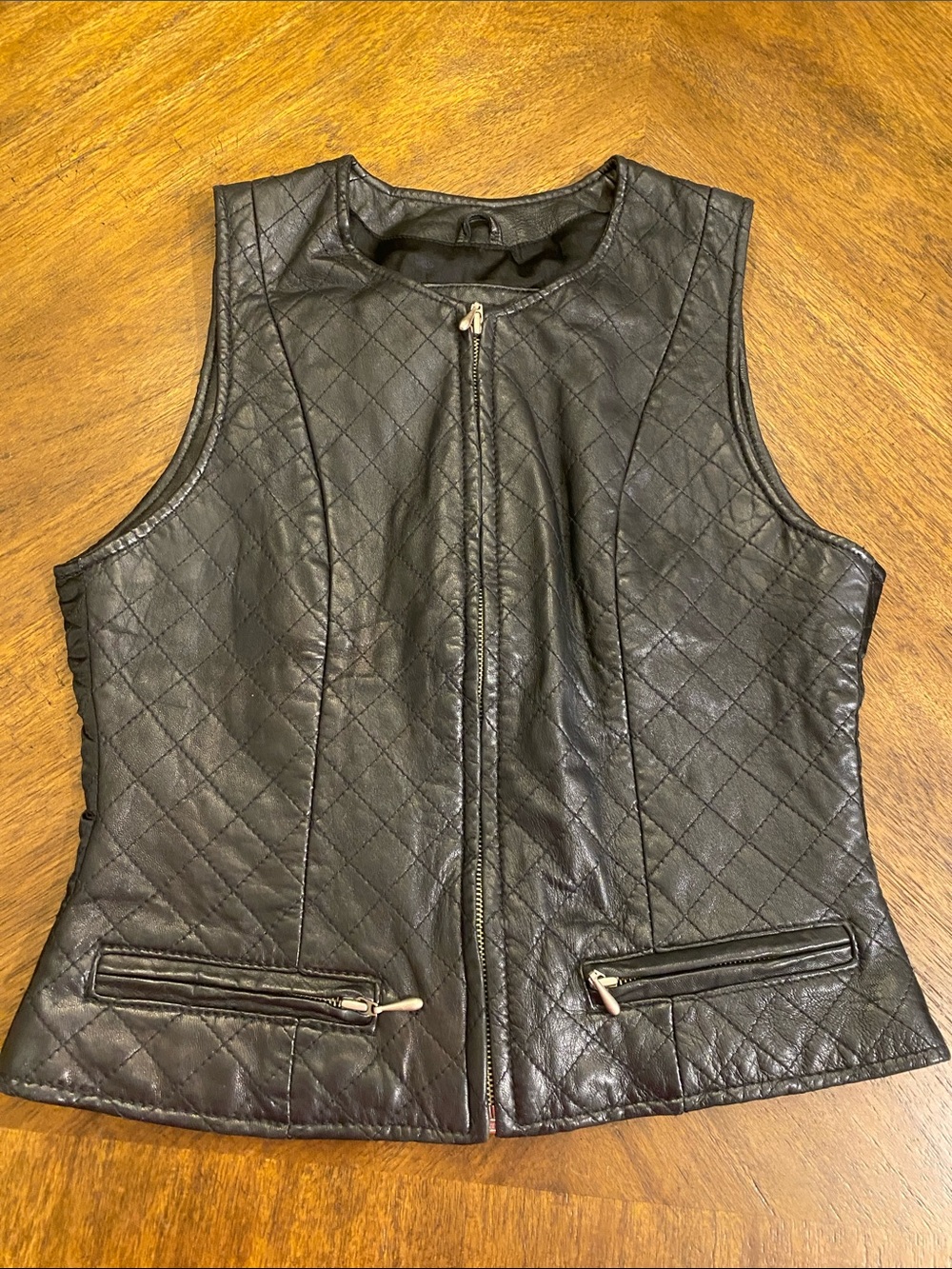 Vintage The Limited Black Quilted Leather Sleeveless Zip Vest, Y2K.
